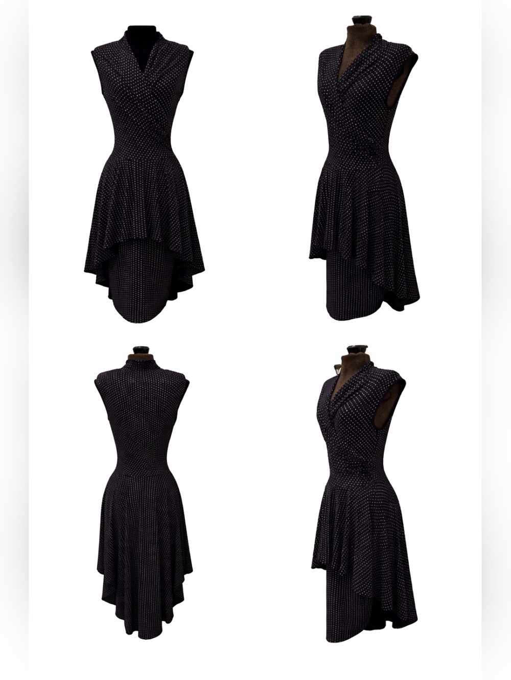 Retro Polka Dot Wrap Dress High Low Hem Sleeveless Fit & Flare Midi Made In USA - Picture 2 of 10